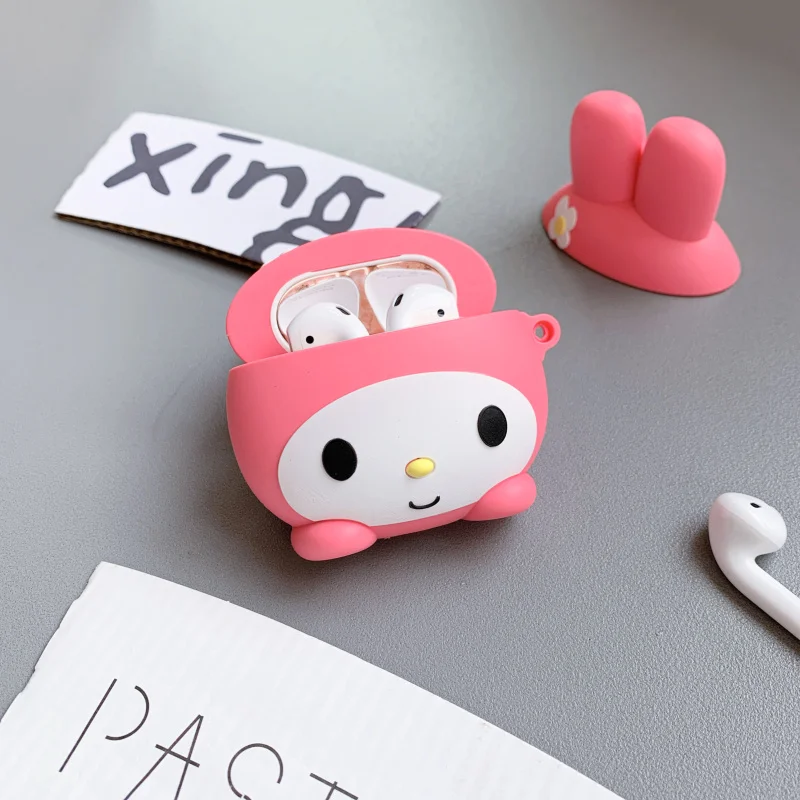 Новый чехол для наушников AirPods силиконовый с милым 3D мультяшным розовым котом