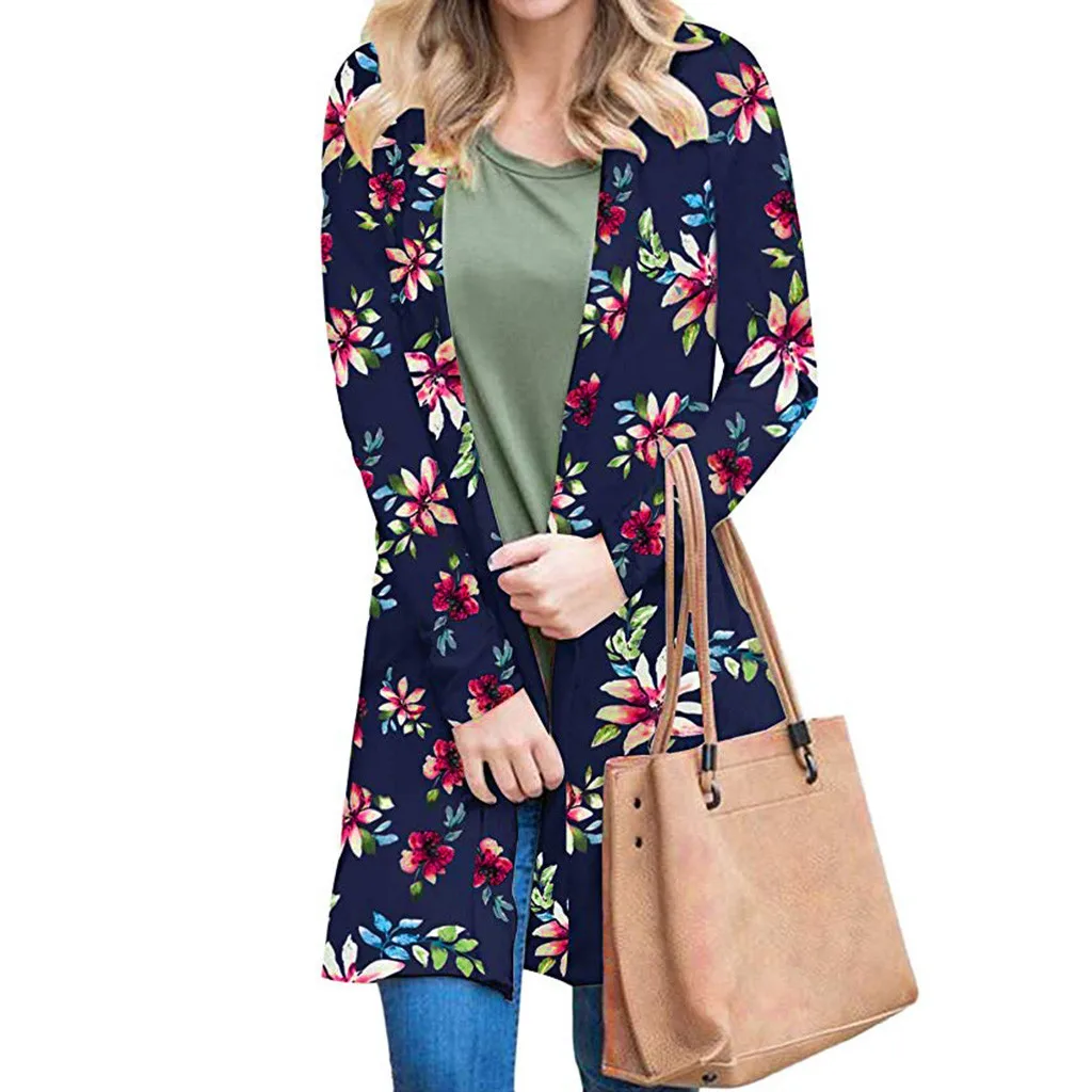 2019 осенние длинные кардиганы Модные женские повседневные пальто с цветочным