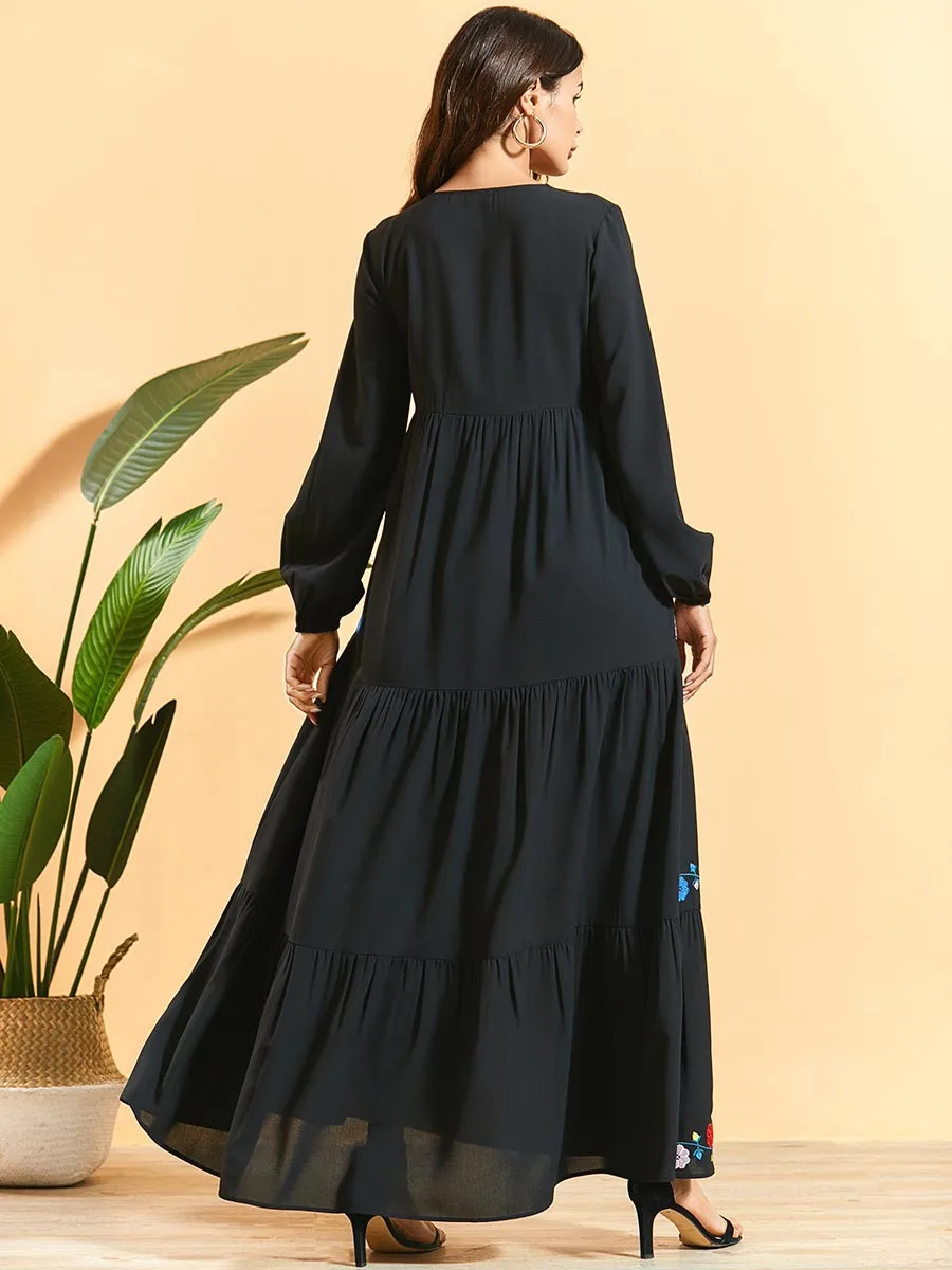 Flower Abaya Qatar UAE Turkish Islamic Malaysia Pleated Muslim Hijab Dress Abayas For Women Robe Musulmane Kaftan Dubai Clothing |