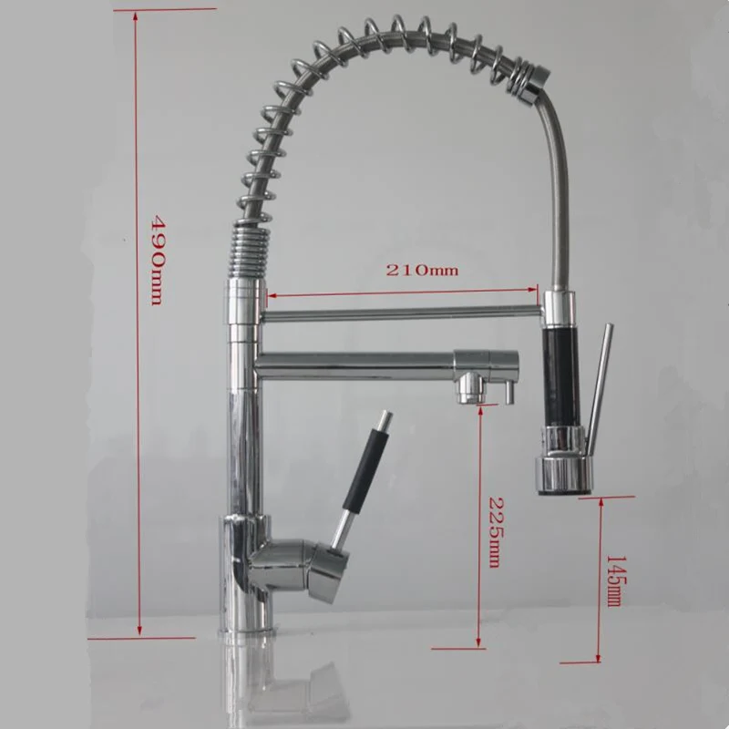 Хромированный кухонный смеситель с пружинным выдвижным краном 2 выпускных