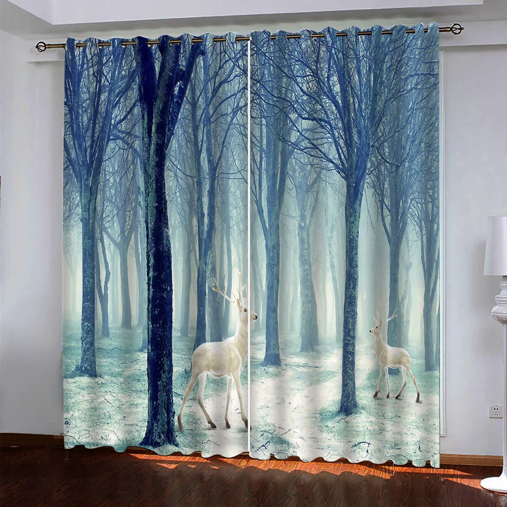 

Customized 3D Blackout Curtains Living Room Bedroom Hotel Custom blue forest curtains Drapes Cortinas