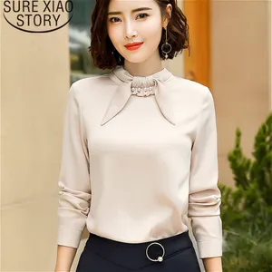 2019 Женские топы и блузки рубашки шифоновая блуза Однотонная Повседневная рубашка бантом размеры Большие Полная  Женская 1605 50