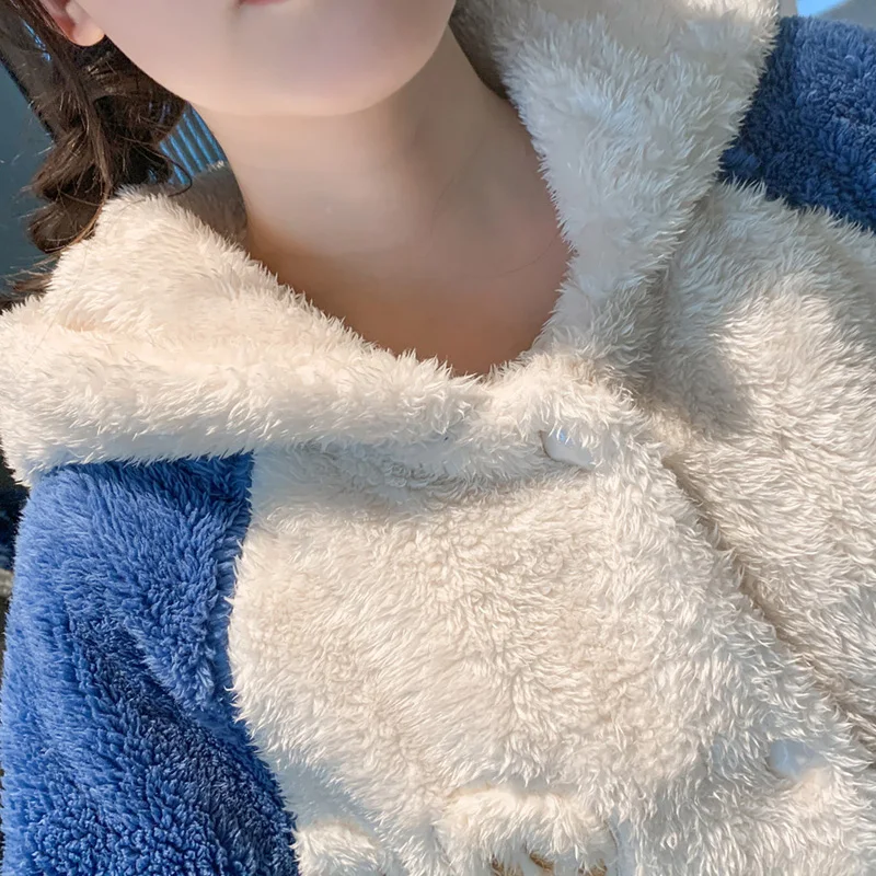 Plush Women Sleepwear Winter Pajamas Hooded Loose Version Pajama Set Inspissate Nightgown High Quality Packed Thicken женский