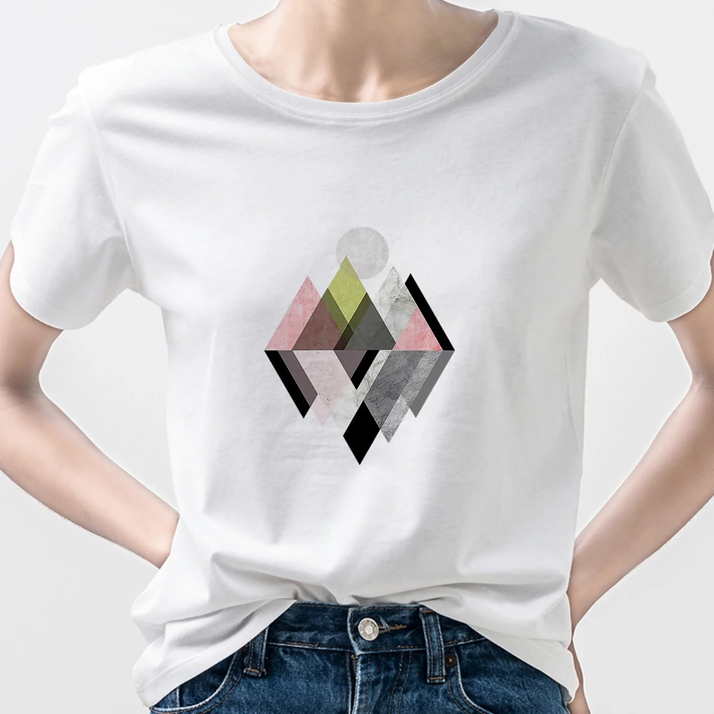 

Triangle Geometry Fashion T Shirt Women Short Sleeve Ropa Mujer Supernatural Oversize 2021 Street Style 90s Aesthetic Designer
