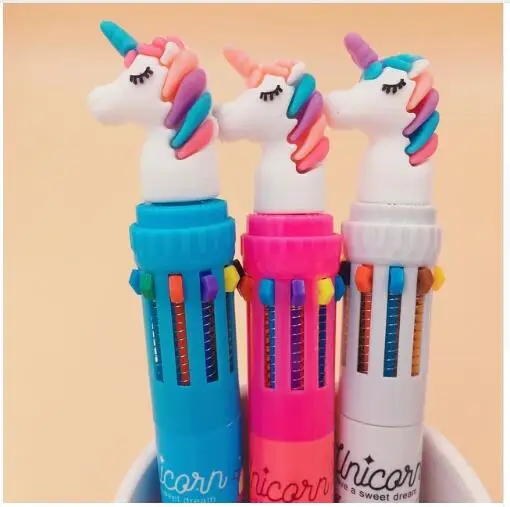 Dream Unicorn 10 цветов короткая и толстая Шариковая ручка для школы и офиса, подарочные канцелярские принадлежности Papelaria Escolar - Цвет: 01 Random Design
