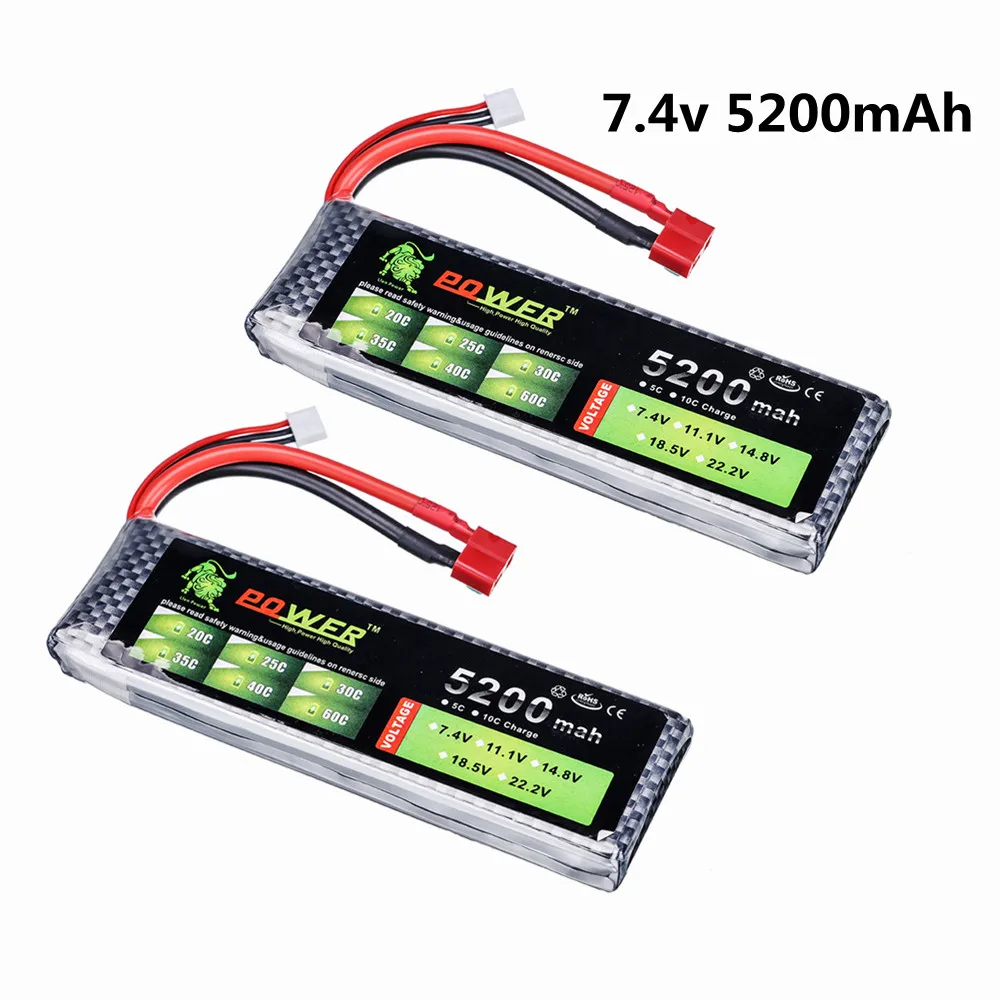 Литий-полимерный аккумулятор 30C 2S Lipo XT60/T, 7,4 В, 5200 мАч, 2 шт.