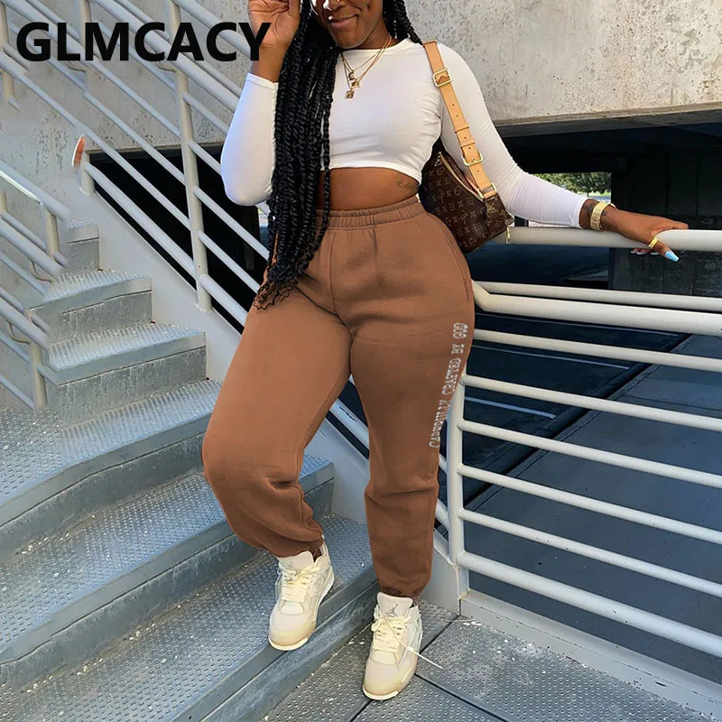 

Женские повседневные однотонные штаны для бега с буквенным принтом