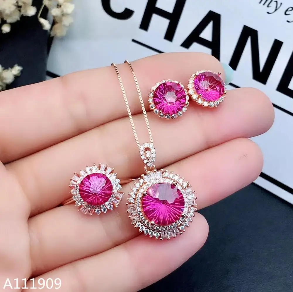 

KJJEAXCMY Boutique Jewelry 925 Sterling Silver Inlaid Natural Pink Topaz Necklace Ring Earring Suit Support Detection Luxurious