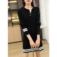autumn and winter new womens lapel pure wool shirt knitted dress skin friendly mid length comfortable casual fashion all match