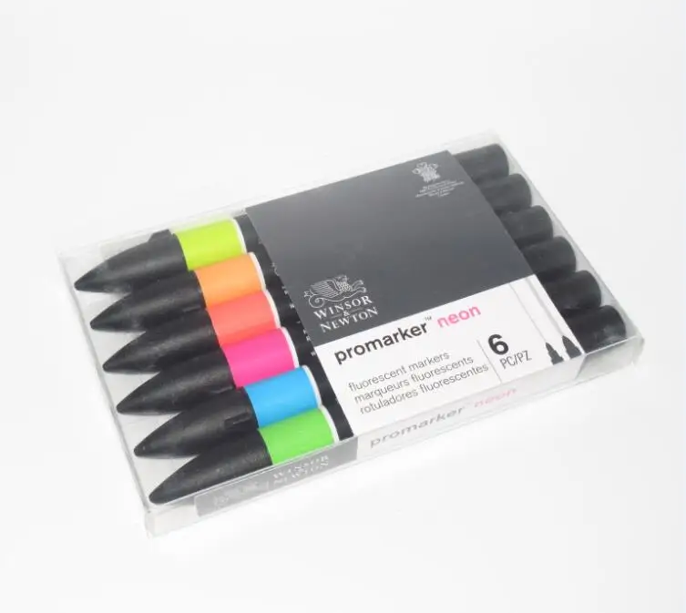 WINSOR& NEWTON Promarkers набор двухконцевых маркеров на спиртовой основе 6 цветов и 12 цветов дизайн Профессиональный маркер для художников - Цвет: 6 Neon