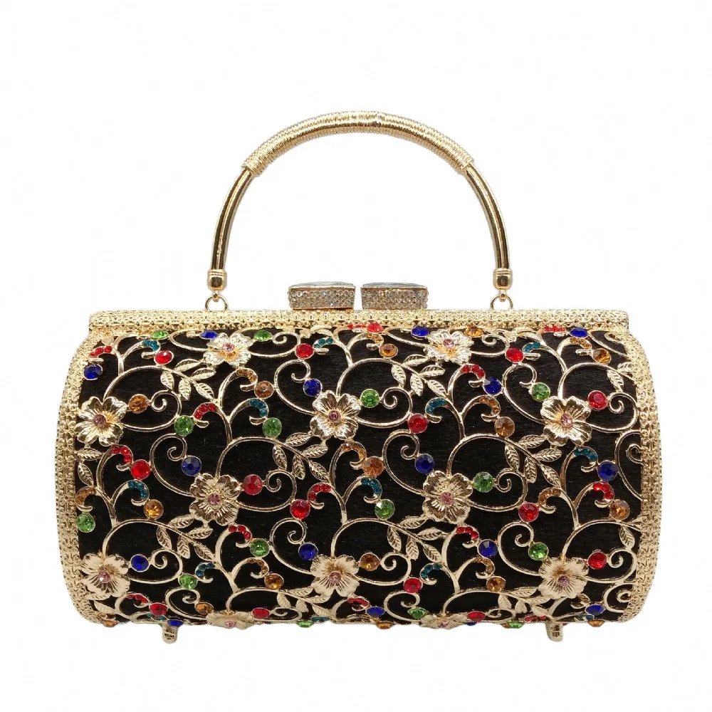 

XIYUAN Silver/Green Luxury Rhinestone Handbags Women Crystal Clutch Bag Evening Bags Wedding Floral Handbags Bridal Party Purse