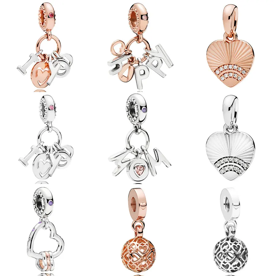 

Rose Harmonious Hearts Highlights Perfect Mum Happy Fan I Love You Pendant Charm Fit Europe Bracelet 925 Sterling Silver Beads