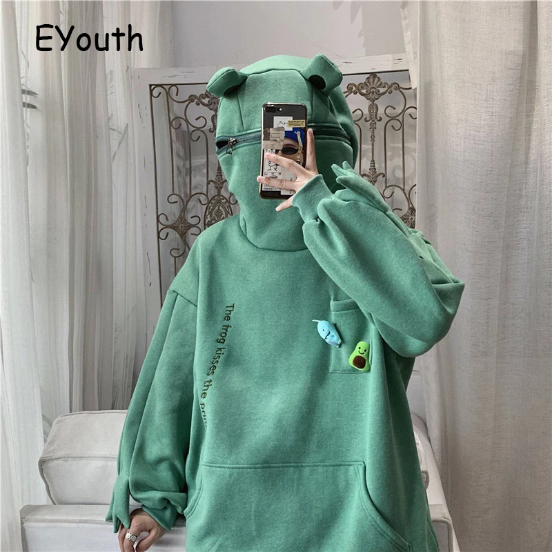 Женская толстовка в стиле Харадзюку пуловер виде лягушки зимний Повседневный