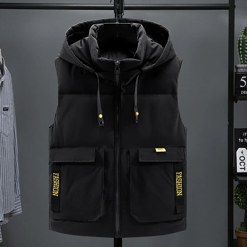 

Autumn Men Winter New Warm Down Cotton Waistcoat Male Casual Warm Hooded Vest Parka Men Solid Sleeveless Jackets O469