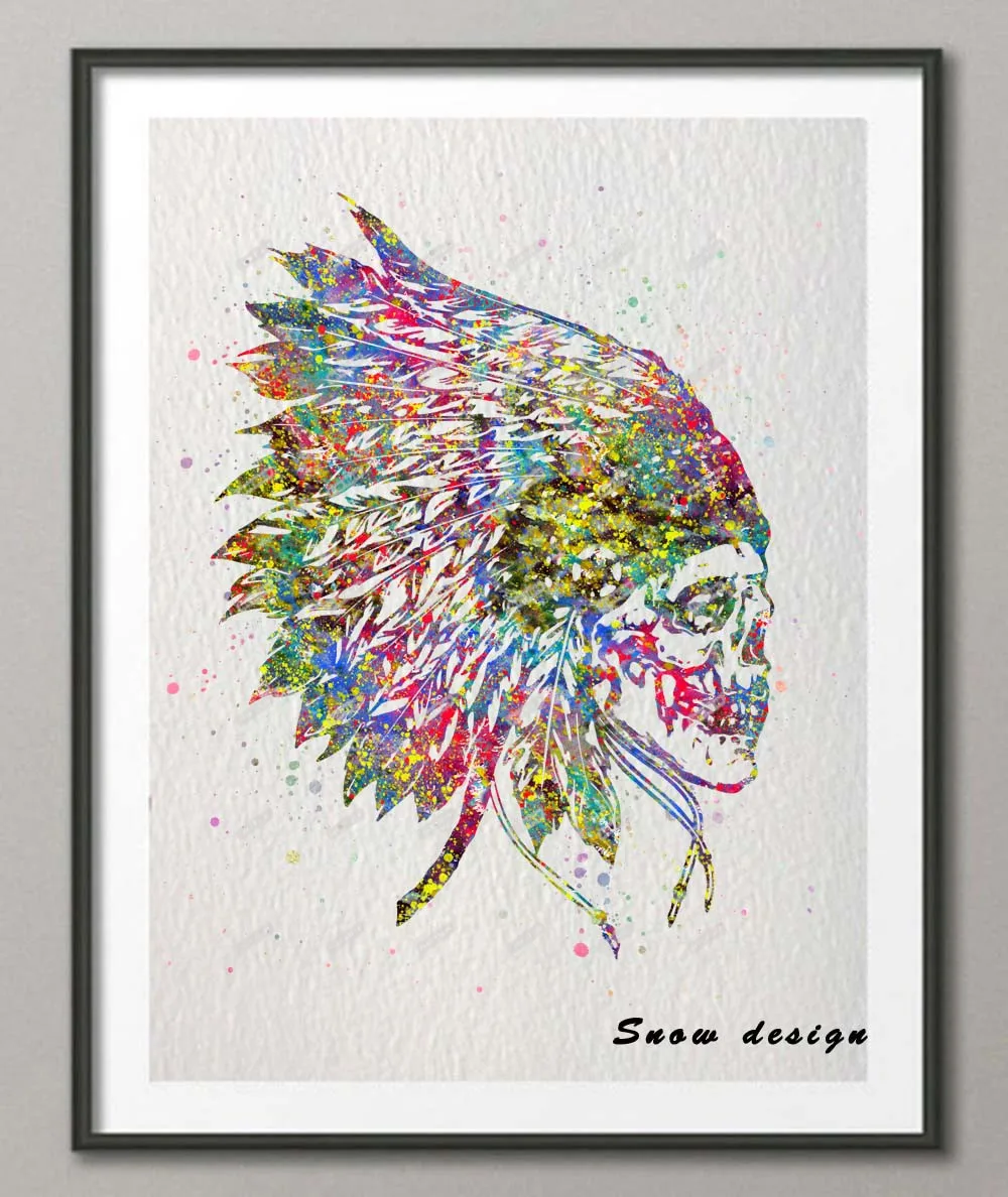 Оригинальный индийский череп холст картина искусство на стену постер печать