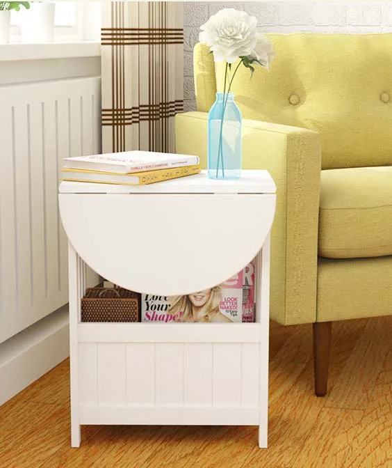 Белого цвета МДФ Гостиная складной Кофе стол диван сбоку круглый мульти