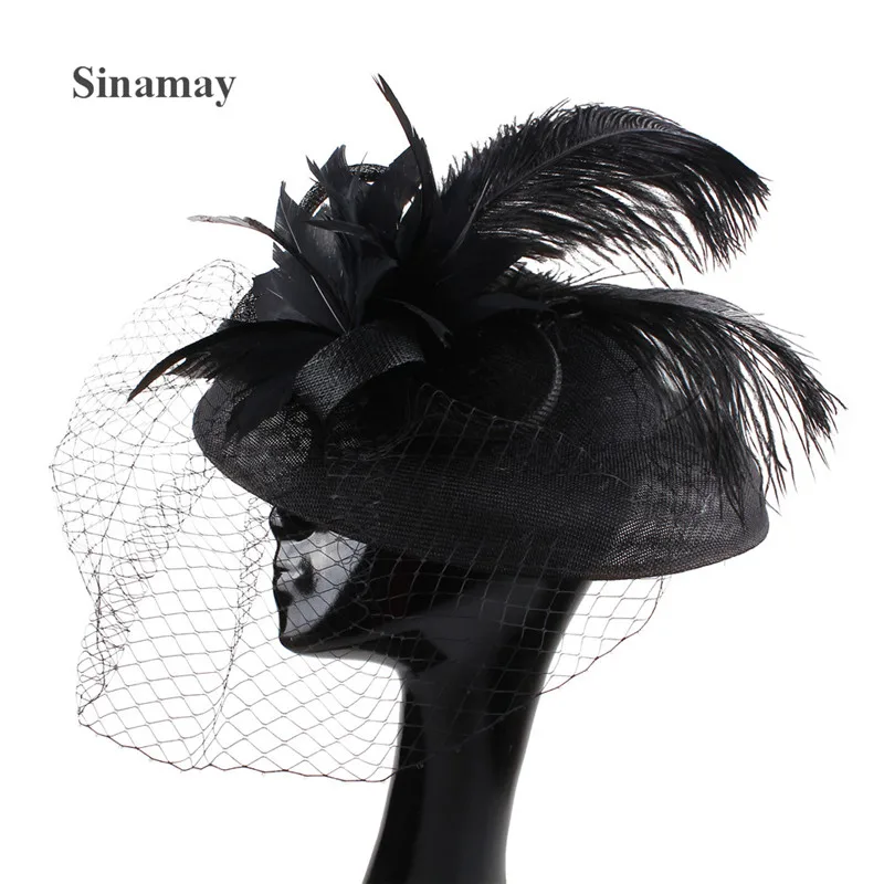 

New Style Vintage Big Fascinator Hats Veils Hair Millinery Hats Feather Flower Fedora Festival Kenducky Ladies Days Chapeau