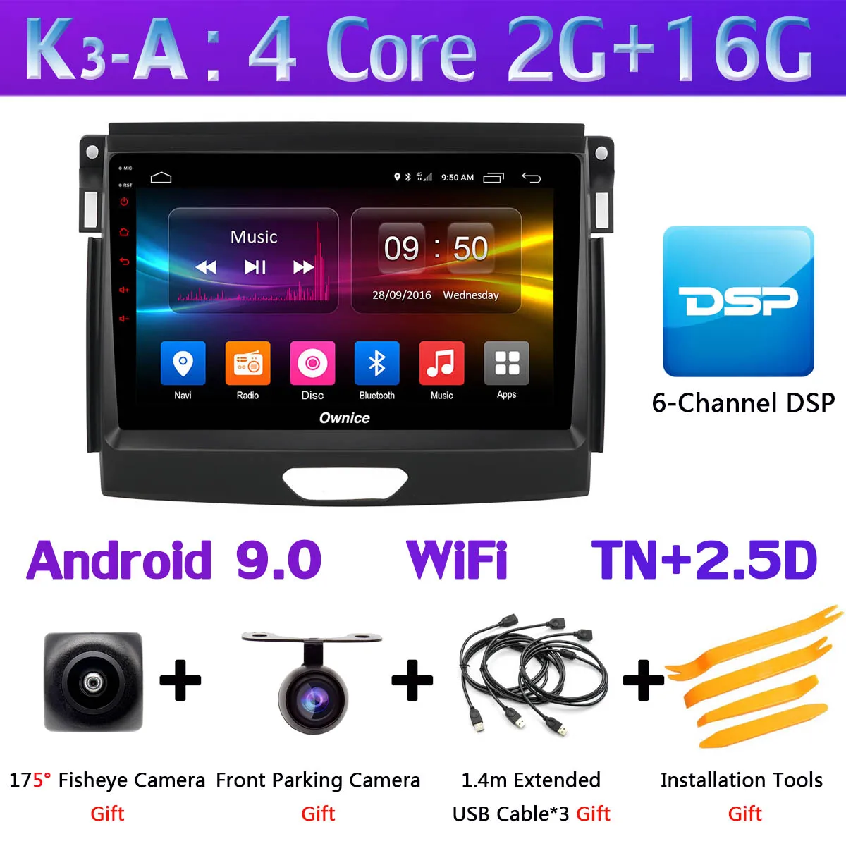 K3-A Панорамная камера 360 ° 4G LTE WiFi 8 ядерный Android 9,0 4G+ 64G SPDIF DSP CarPlay Автомобильный плеер для Ford Ranger- gps радио - Цвет: K3-A