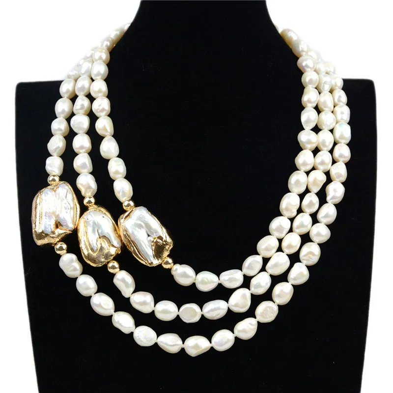 

8-9mm Handmade Baroque White Statement Freshwater Pearl Necklace Pendant Choker Jewelry for Women Party Wedding Accessories Gift