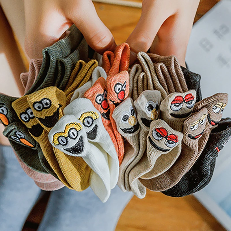 10 Pair Pack Socks Woman Short Kawaii Cute Happy Ankle Socks Set Cartoon Funny Cotton Harajuku Korean Women Socks Calcetines