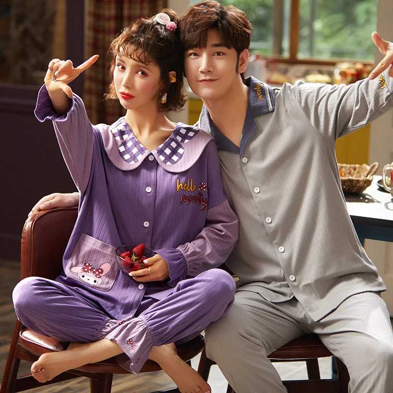 

Autumn Cute Cat Cardigan Pyjamas Women and Men Pajamas Long Sleeve Sleepwear Lounge Pijama Plus Size Pajama Couple Pajamas Set