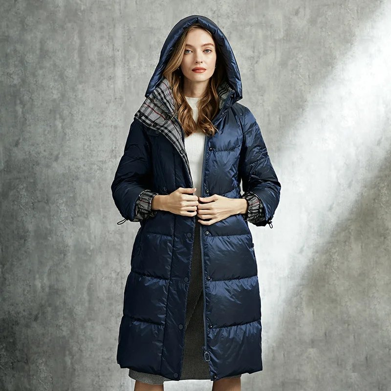

Womens Mid-Length Full-Zip Down Jacket Long-Sleeve Casual Solid Color With Pockets Hoodie Down Coat