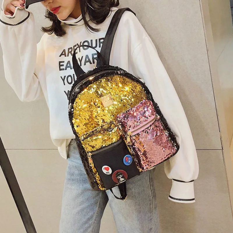 Рюкзак для девочек тренд сумка на плечо большая вместительность цветные пайетки