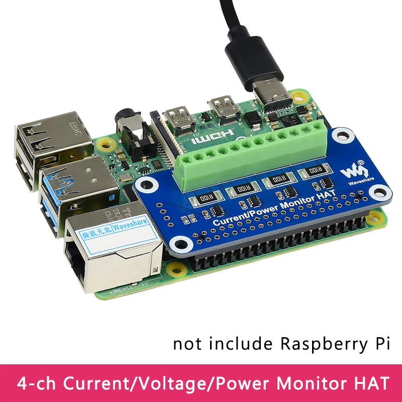 

Raspberry Pi 4-ch Current/Voltage/Power Monitor HAT Board I2C/SMBus Interface for Raspberry Pi 4B/3B+/3B/Zero