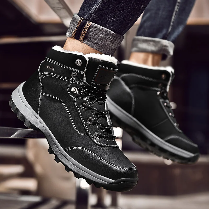 Брендовые зимние мужские ботинки супер теплые водонепроницаемая мужская обувь