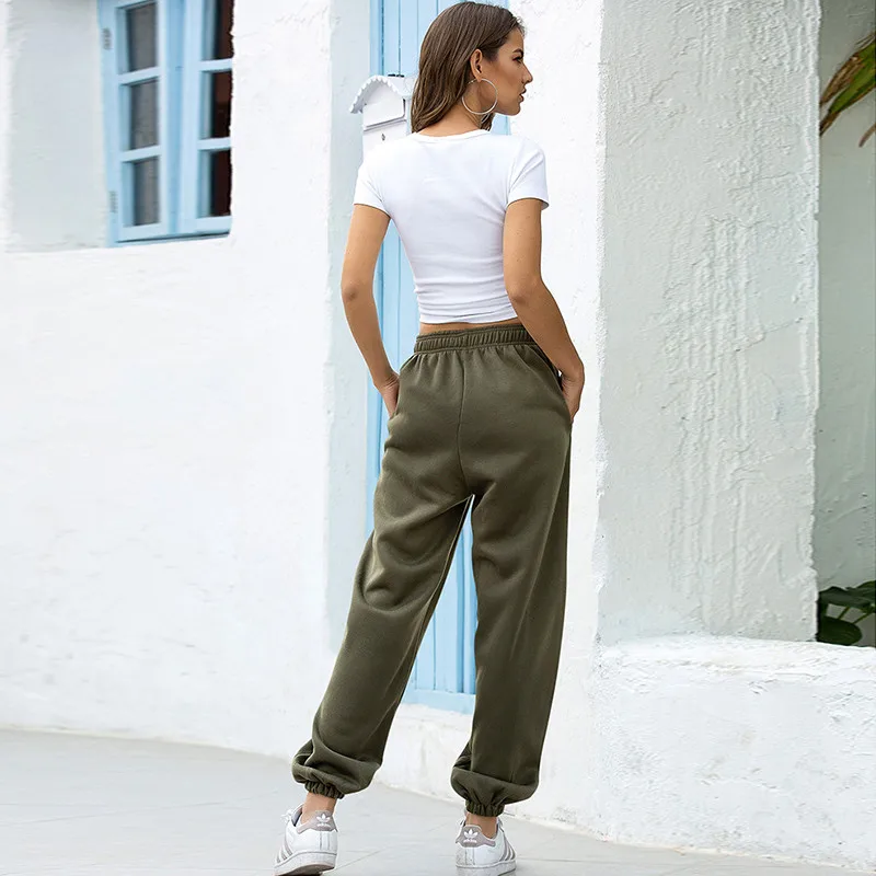 

Women Elastic Waistband Joggers Autumn Winter Fashion Solid Sports Trousers Gyms Loose Long Running Pants