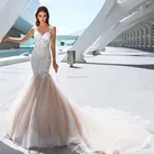 Роскошные свадебные платья цвета шампанского с юбкой-годе, блестящее свадебное платье с пуговицами сзади и шлейфом, свадебное платье