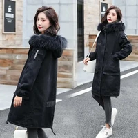 denim jacket women plus velvet thick mid length korean version 2021autumn winter new loose large fur collar cotton coat m273