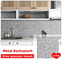 5pcs silver granular mosaic wall tile sticker self adhesive metal backsplash peel and stick wall panel kitchen toliet bathroom
