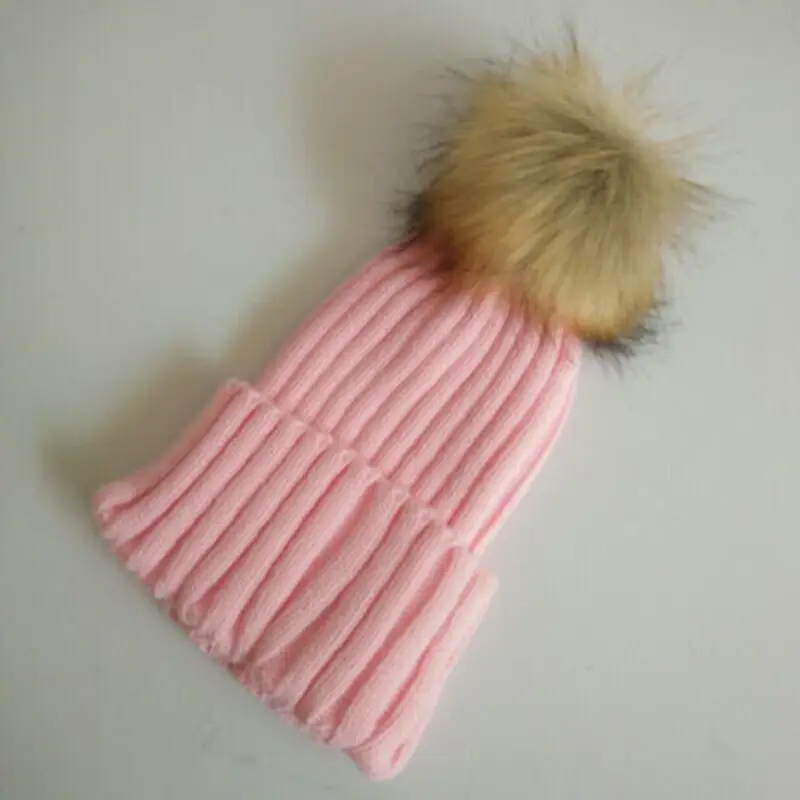 Вязаная шапка с помпоном из искусственного меха для взрослых зимние однотонные