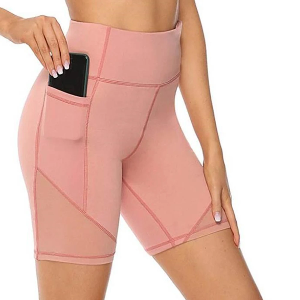 

Poctek Biker Shorts Women Workout High Waist Tight Solid Net Yarn Splicing Sport Leggings Fitness Gym Compression Shorts