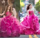 Цветочные платья для девочек, кружевное бальное платье-трапеция на тонких бретельках с аппликацией и оборками, пышное платье со шлейфом для девочек, детское официальное платье на заказ