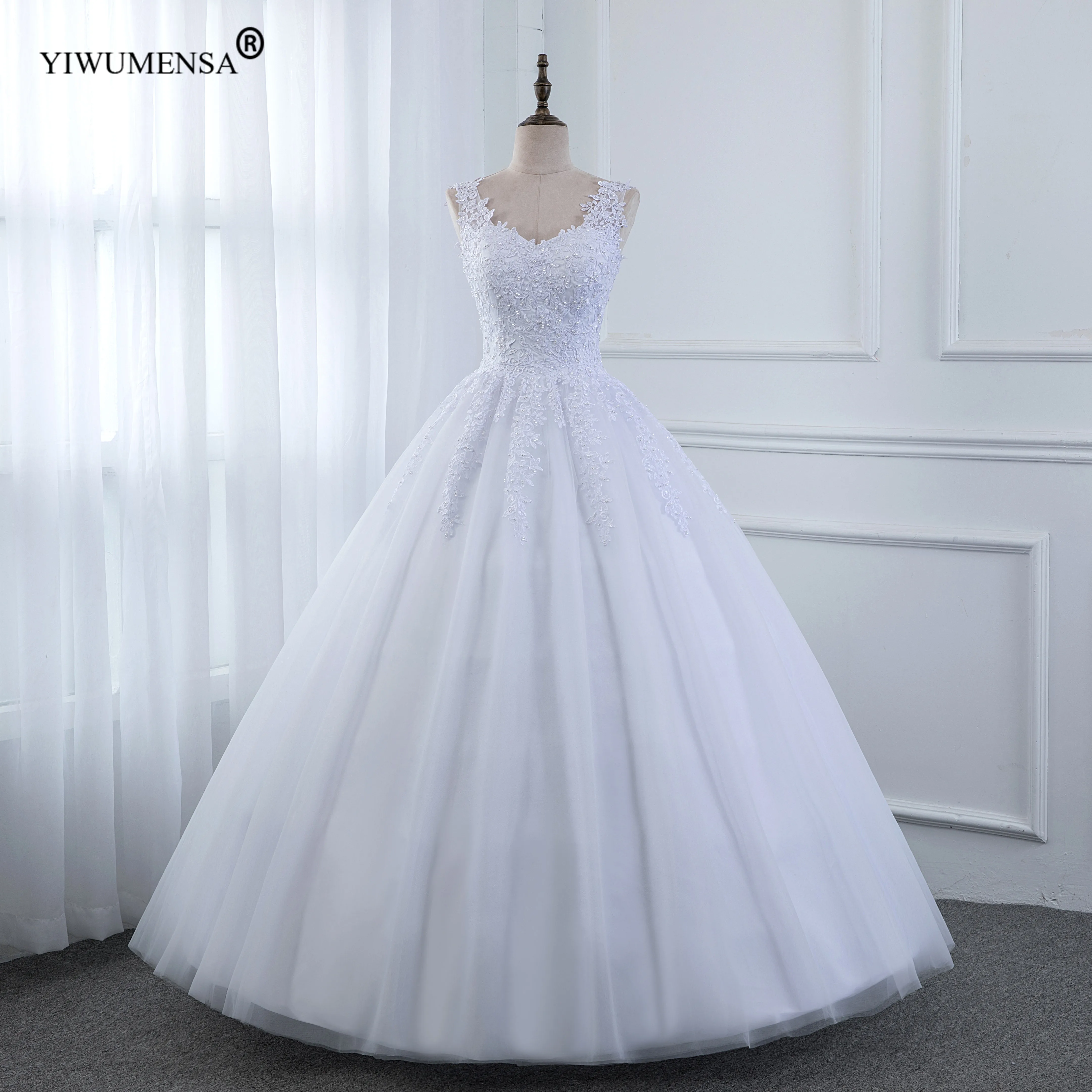 

A35 Ball Gown Floor Length Wedding Dress Cheap Pearls Lace Appliques Bridal Gowns Custom Made Plus Size Vestidos De Novias 2020