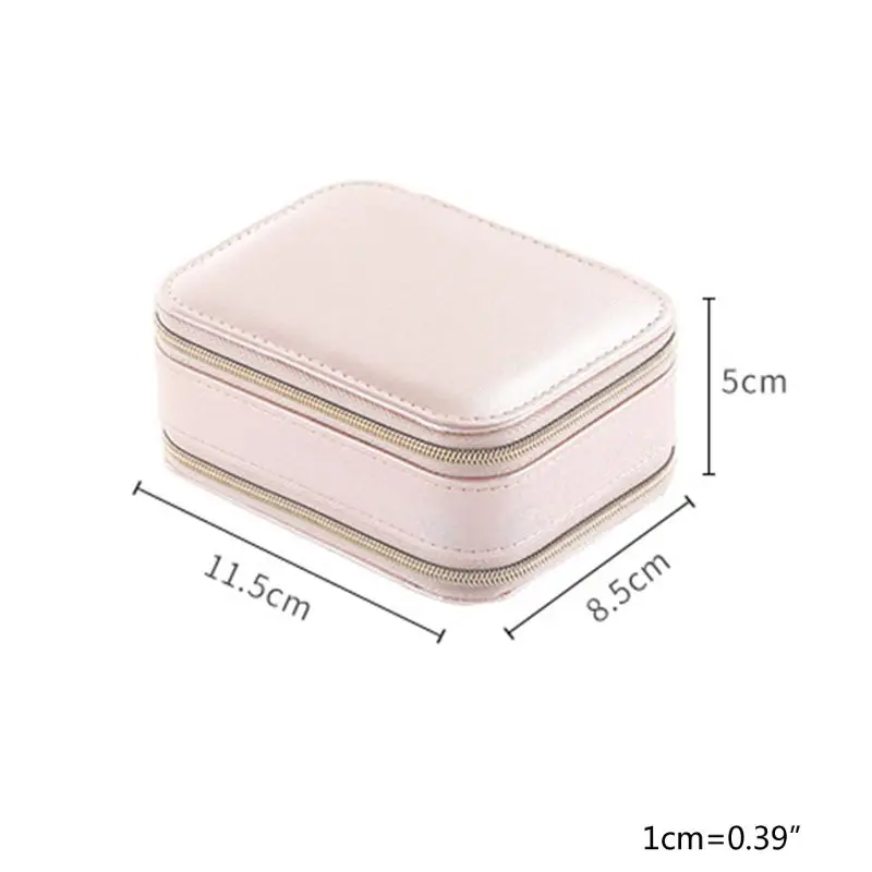 

Double Zipper Jewelry Storage Box Portable Ring Earrings Necklace Organizer Faux PU Leather Lipstick Cosmetic Case With Mirror