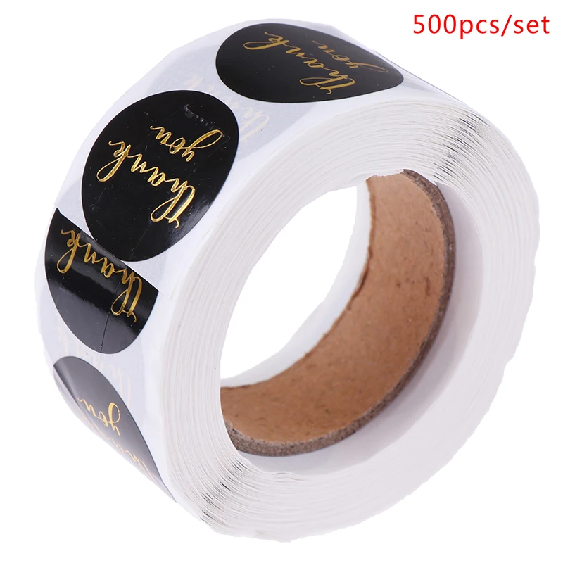 

500pcs/1Roll black Paper Label Stickers Foil Thank You Stickers Scrapbooking Wedding Envelope Seals Handmade Stationery Sticker