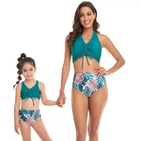 leaf mommy and me swimwear family set high waist mother daughter matching swimsuits women girls mom baby bikini dresses clothes