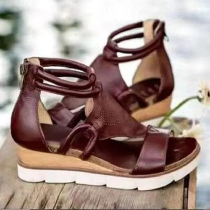 

2021 New Summer Sandals Women Wedges Platform Casual Slip on Strap Cross Plus Size Round Head Fashion Women's Shoes