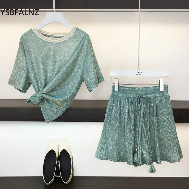 Элегантный летний комплект из двух предметов модная женская зеленая свободная