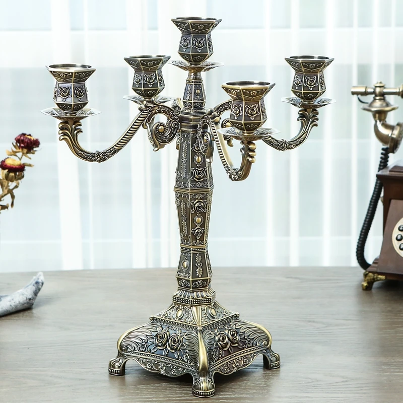 

Bronze Candle hodlers Metal 5-arms Delicate Wedding Candelabra Candlesticks Candle Stand Table Centerpiece For Event Decoration