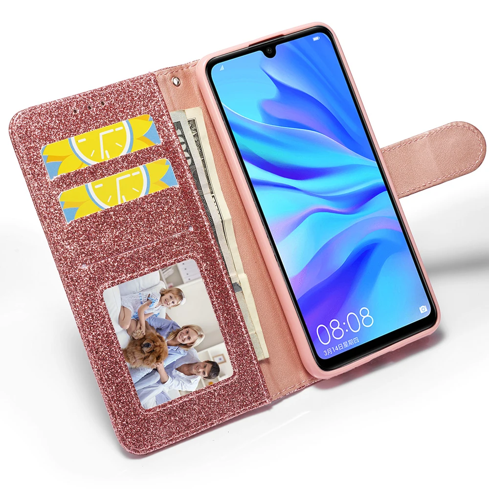 Чехол для Huawei P20 Lite P30 Pro чехол с откидной крышкой и блестками Mate20 кожаный