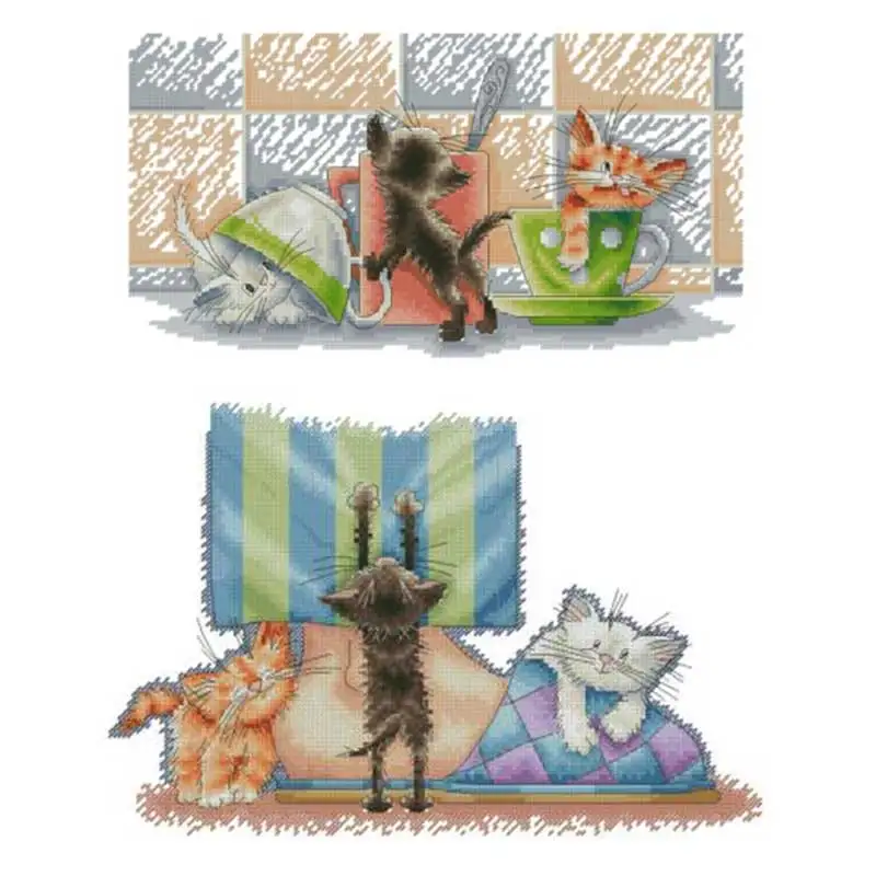 

Three cute kittens patterns Counted Cross Stitch 11CT 14CT 18CT DIY Cross Stitch Kits Embroidery Needlework Sets home decor
