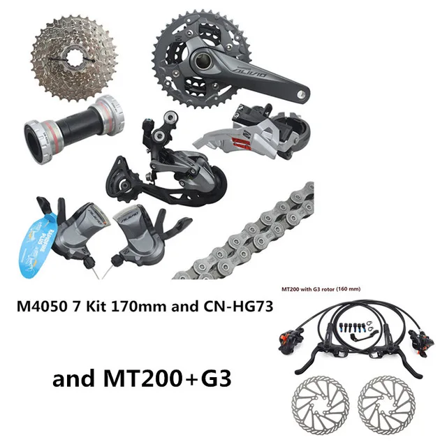 170mm Kit and MT200 SHIMAN0 ALIVIO м/4000M4050 9-27-скорость горный велосипед сдвиг 7-кусочная переключения комплект совершенно аппарат не Привязанный к оператору сотовой связи 170/175 мм - Цвет: 170mm Kit and MT200
