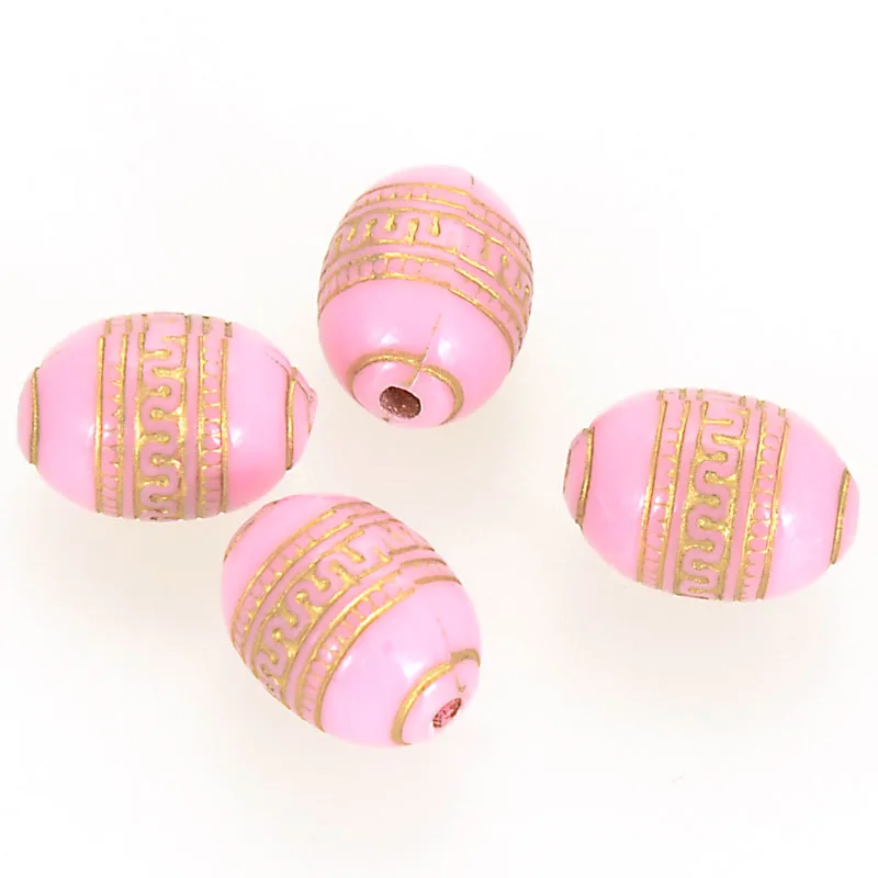 Miasol 140 Pcs/Lot 10x13 MM Retro Etched Acrylic Gild Gold Lined Barrel Antique Design Beads For DIY Jewelry Making Accessories - Цвет: Pink