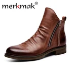 Мужские ботинки из ПУ кожи Merkmak, черные однотонные Модные ботильоны на молнии, Осенняя обувь, размеры 38-48, 2020