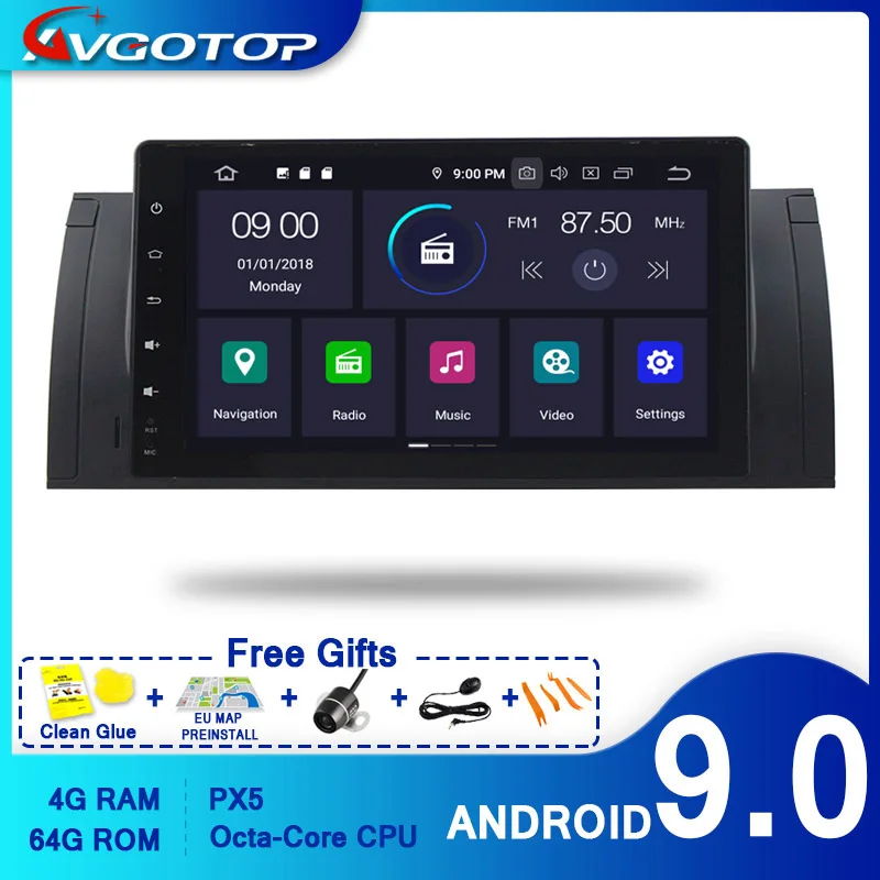 AVGOTOP 2 + 16 ГБ/4 64 ГБ Android 9 Bluetooth GPS Автомобильный плеер мультимедиа для BMW E39/BMW X5 E53