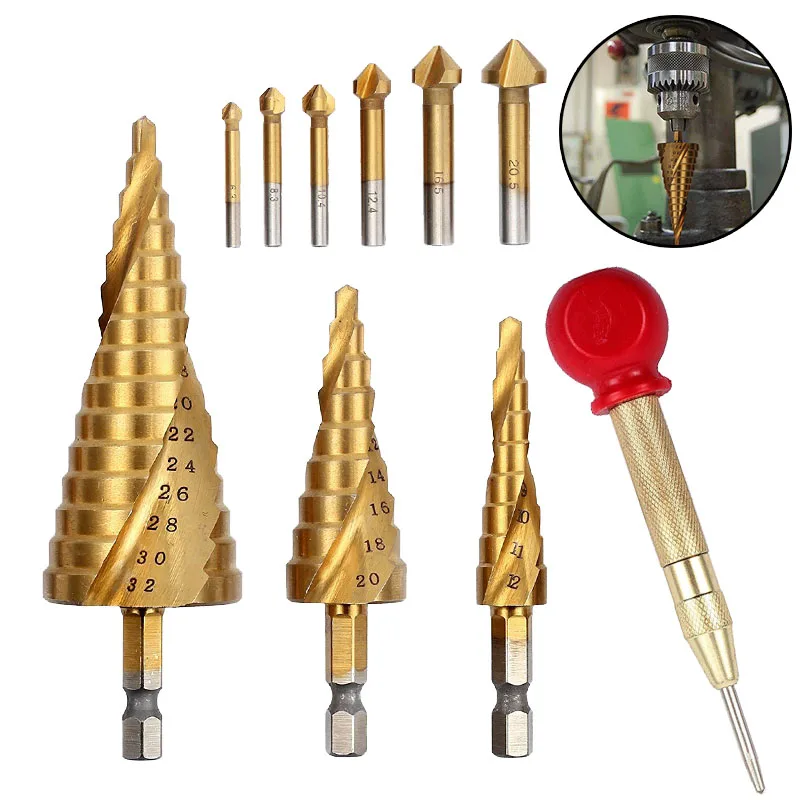 10 шт./компл. набор сверл HSS спиральные рифленые ступенчатые сверла зенковочный